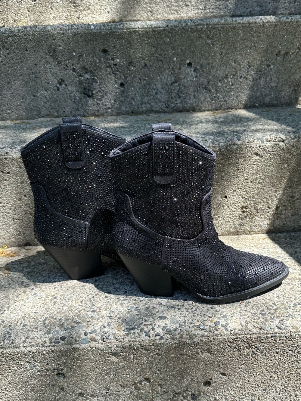Forever 21 Black Rhinestone Western Ankle Booties